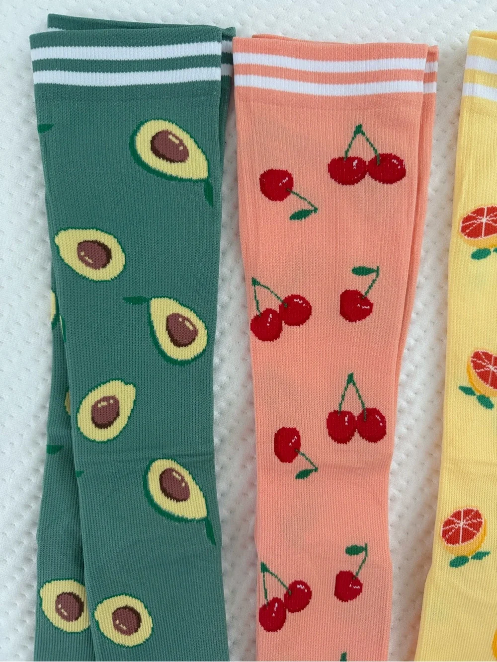 Compression Sock Women Fruit Pattern Knee-High Socks Green, Peach, Yellow, Pink